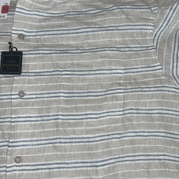 Jos A Bank Reserve LINEN Short Sleeve Button Up Shirt 2X NWT Blue Beige Stripe - Picture 11 of 13